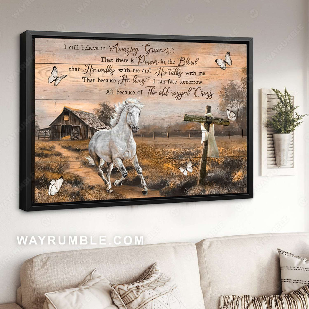 White horse painting, Countryside landscape, A beautiful day, I still believe in Amazing Grace -  Jesus Landscape Canvas Prints, Christian Wall Art