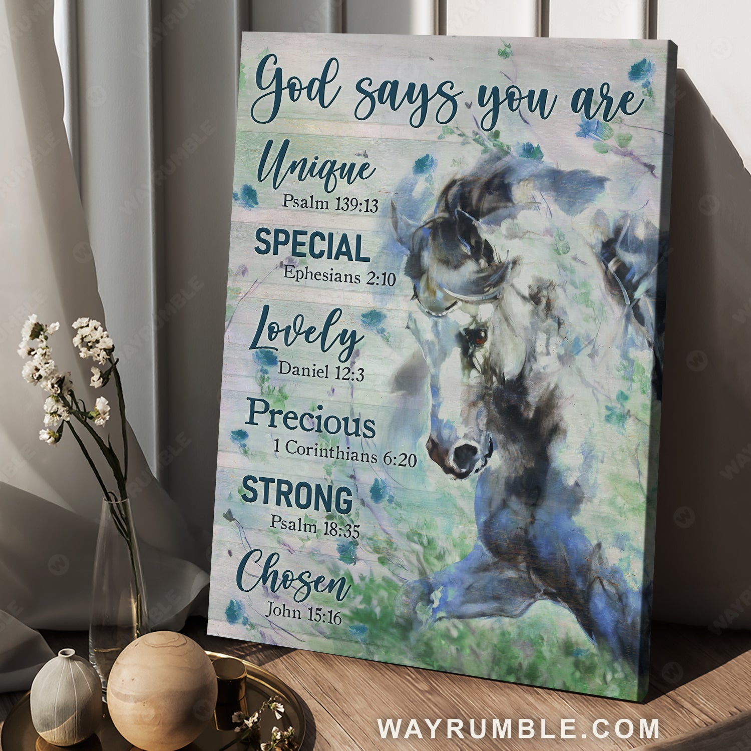 Blue horse drawing, Watercolor painting, God says you are unique - Jesus Portrait Canvas Prints, Christian Wall Art