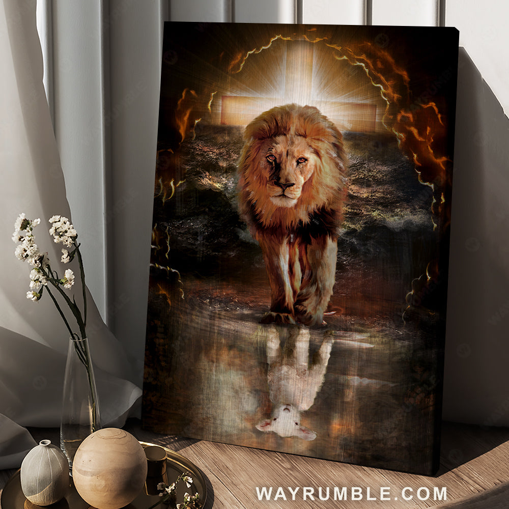 Beautiful watercolor lion, King of Kings, White lamb, Infinite halo - Jesus Portrait Canvas Prints, Christian Wall Art
