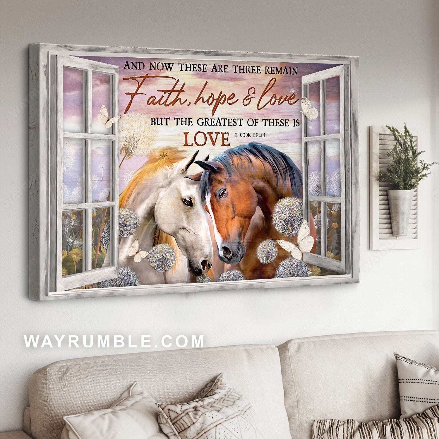 Watercolor horse, Cozy farm, Colorful sunset, Faith, Hope, Love - Jesus Landscape Canvas Prints, Home Decor Wall Art
