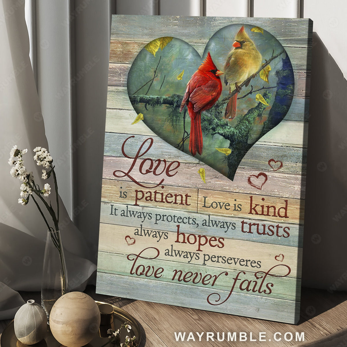 Heart shape, Cardinal painting, Autumn, Love is patient, Love is kind - Jesus Portrait Canvas Prints, Christian Wall Art