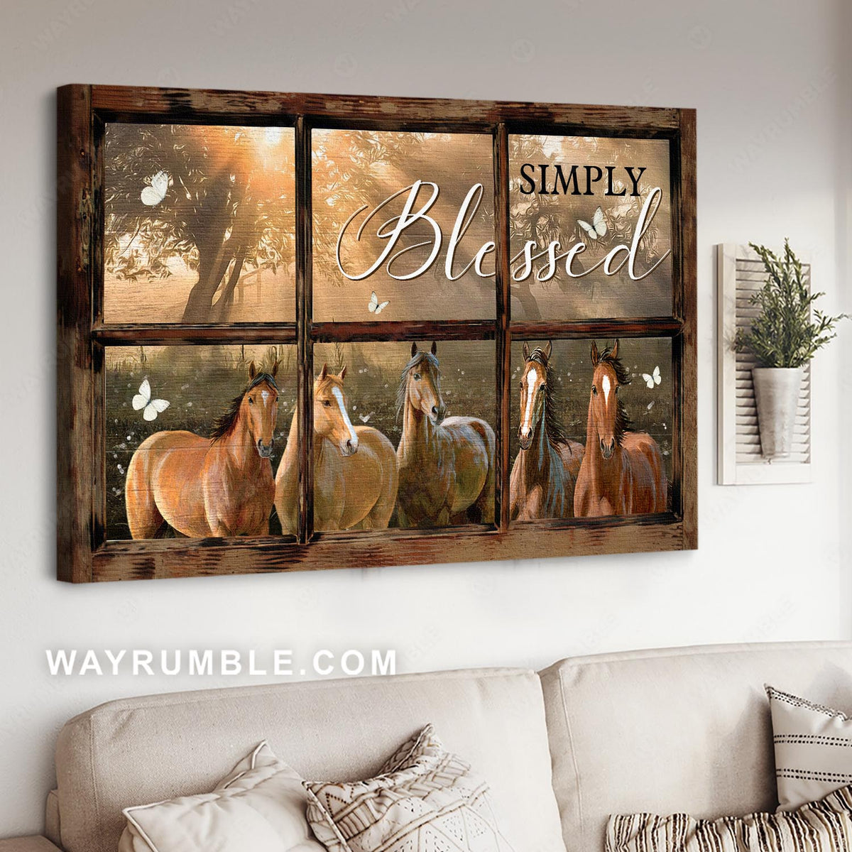 Herd of horses, Forest light, White butterfly, Simply blessed - Jesus Landscape Canvas Prints, Christian Wall Art