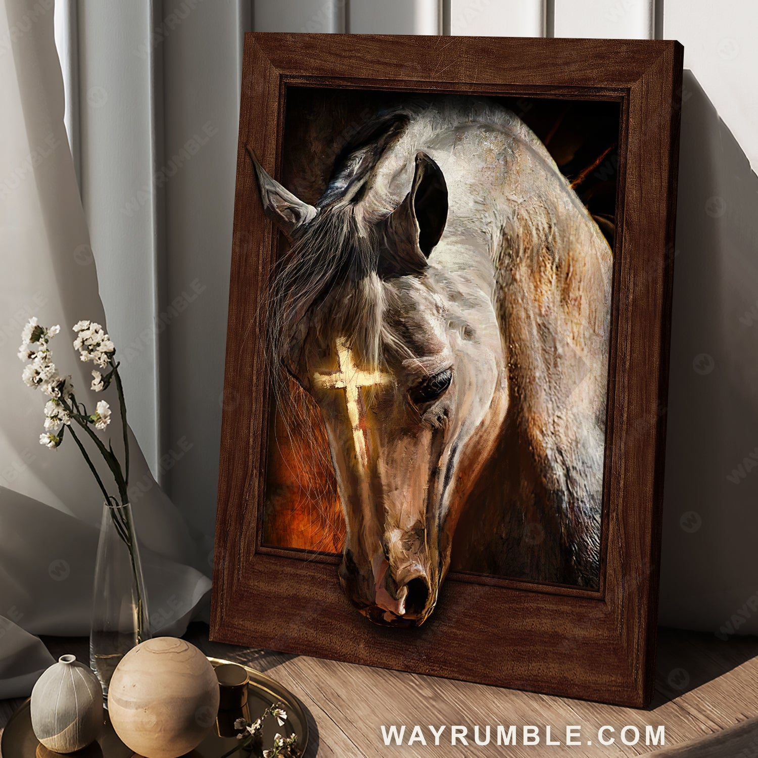 White face of horse, Cross drawing, Amazing Jesus painting - Jesus Portrait Canvas Prints, Christian Wall Art