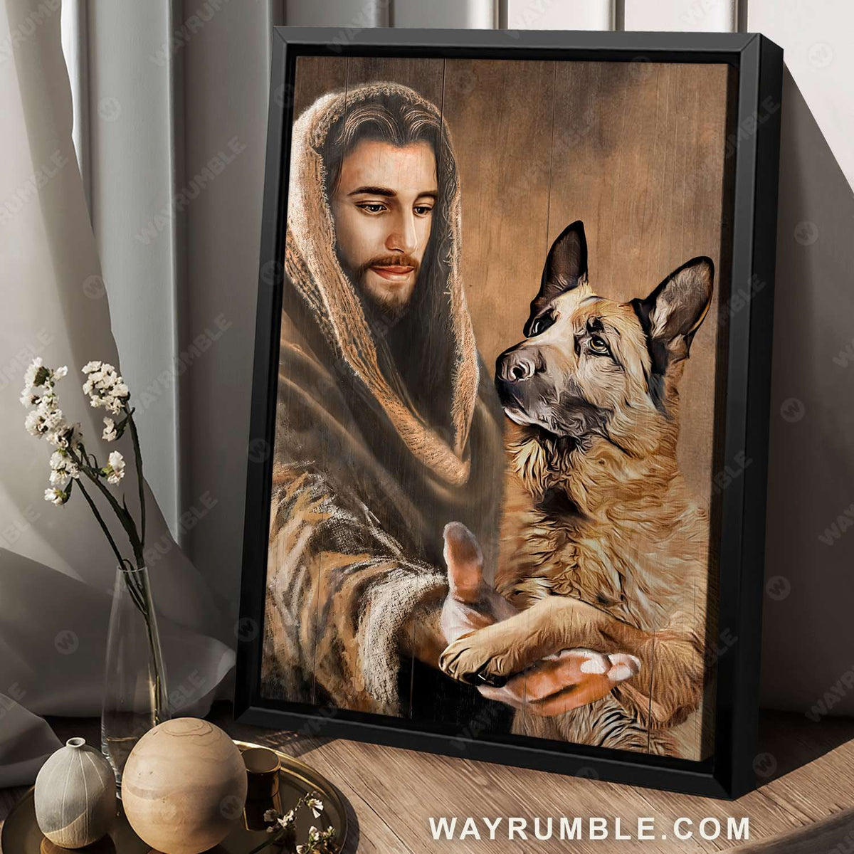 German Shepherd, Jesus painting, In the hand of Jesus - Jesus Canvas Prints, Christian Wall Art