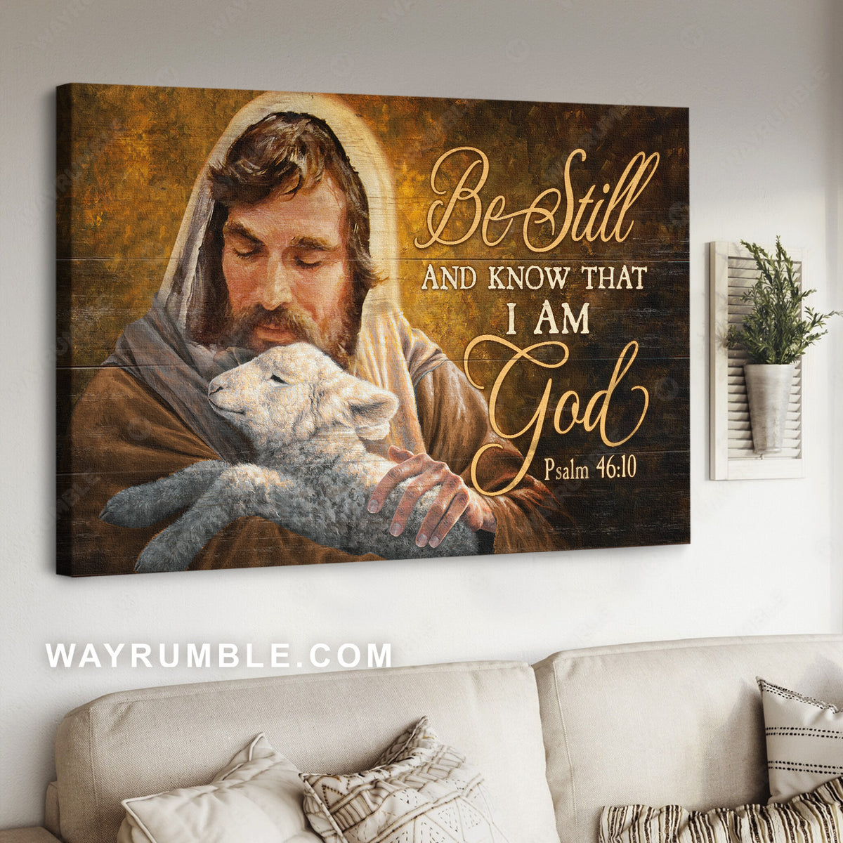 Lovely lamb, Walking with Jesus, Be still and know that I am God - Jesus Landscape Canvas Prints, Home Decor Wall Art
