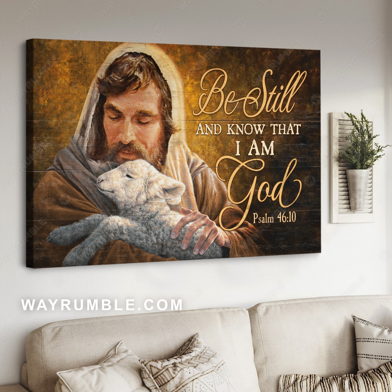 Lovely lamb, Walking with Jesus, Be still and know that I am God - Jesus Landscape Canvas Prints, Home Decor Wall Art