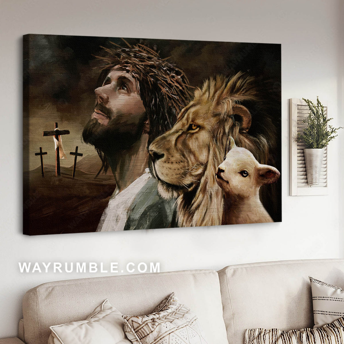 The Lamb of God, The Lion of Judah, Jesus Christ, Cross symbol - Jesus Landscape Canvas Prints, Christian Wall Art