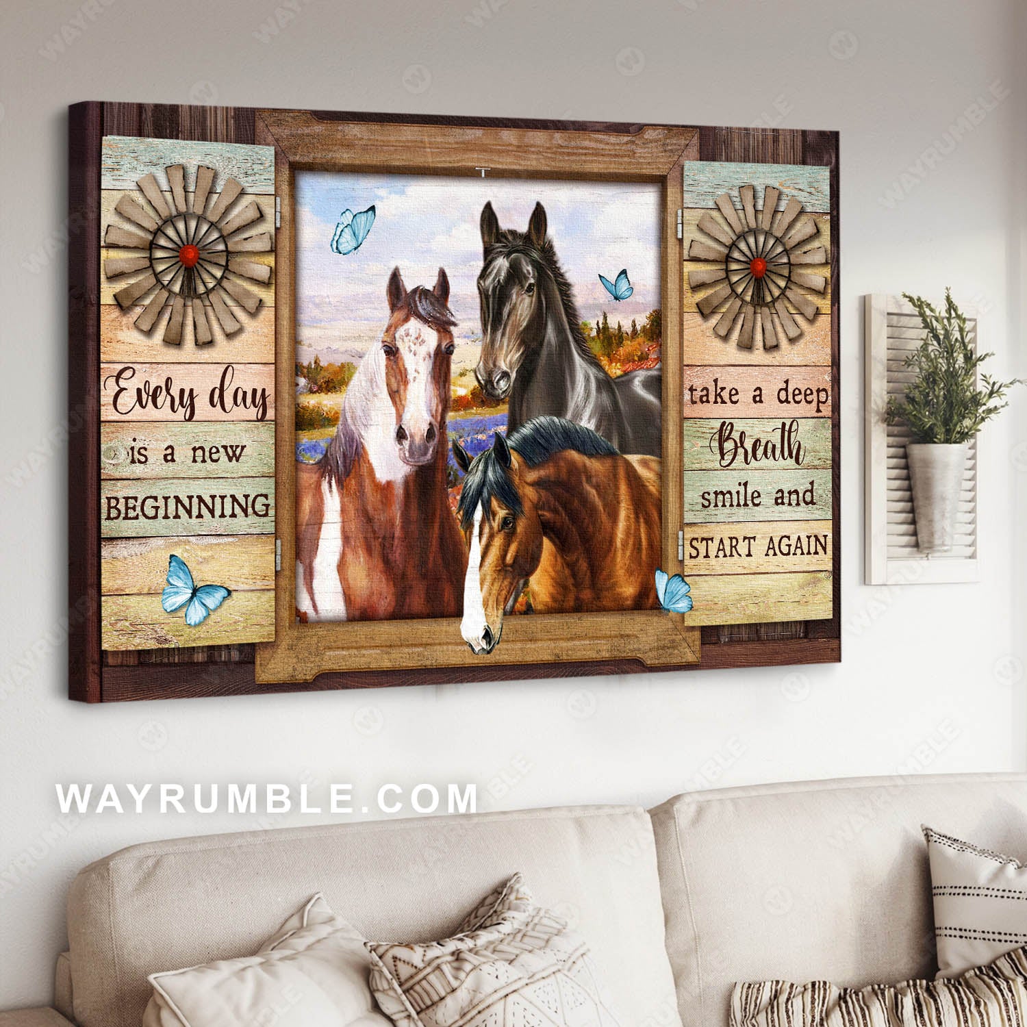 Horse drawing, Vintage window, Lavender field, Every day is a new beginning - Jesus Landscape Canvas Prints, Christian Wall Art