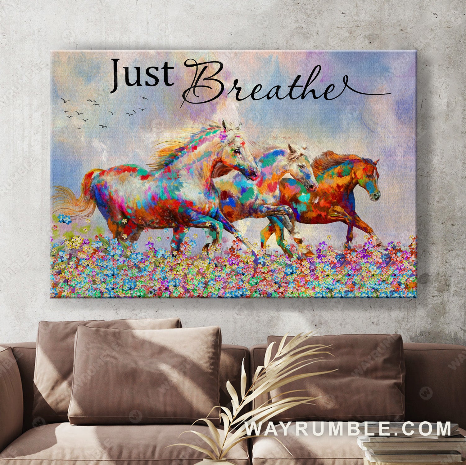 Colorful horse painting, Flower field, Under the beautiful sky, Just breathe - Jesus Landscape Canvas Prints, Christian Wall Art