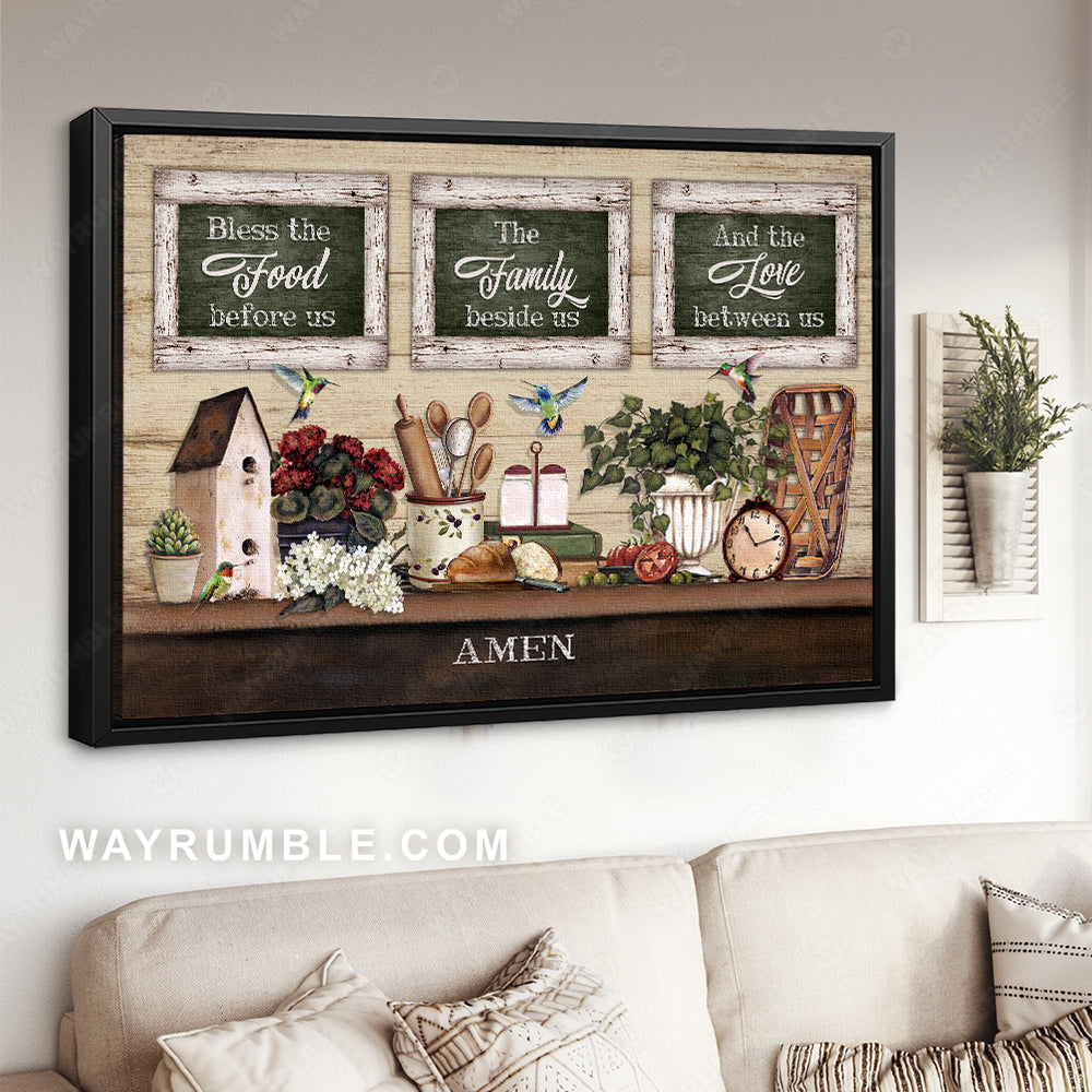Sweet kitchen, Colorful hummingbird, Bless the food before us - Jesus Landscape Canvas Prints, Christian Wall Art