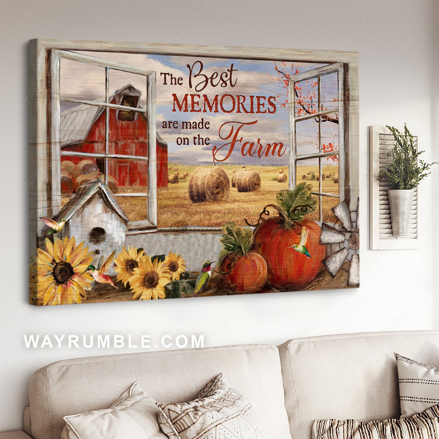 Pretty farm painting, Pumpkin drawing, The best memories are made on the farm - Jesus Landscape Canvas Prints, Home Decor Wall Art
