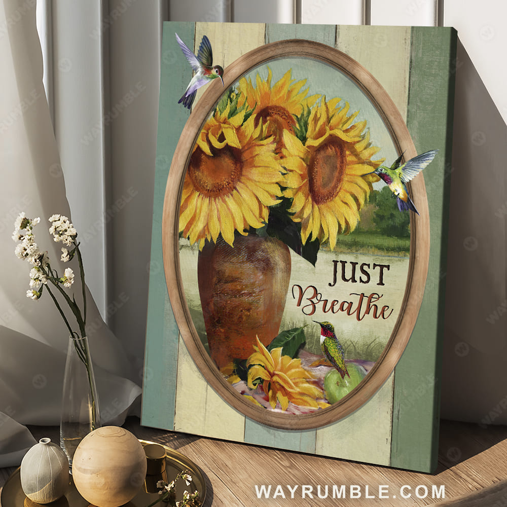 Sunflower painting, Ceramic vase, Oval mirror, Just breathe - Jesus Portrait Canvas Prints, Christian Wall Art