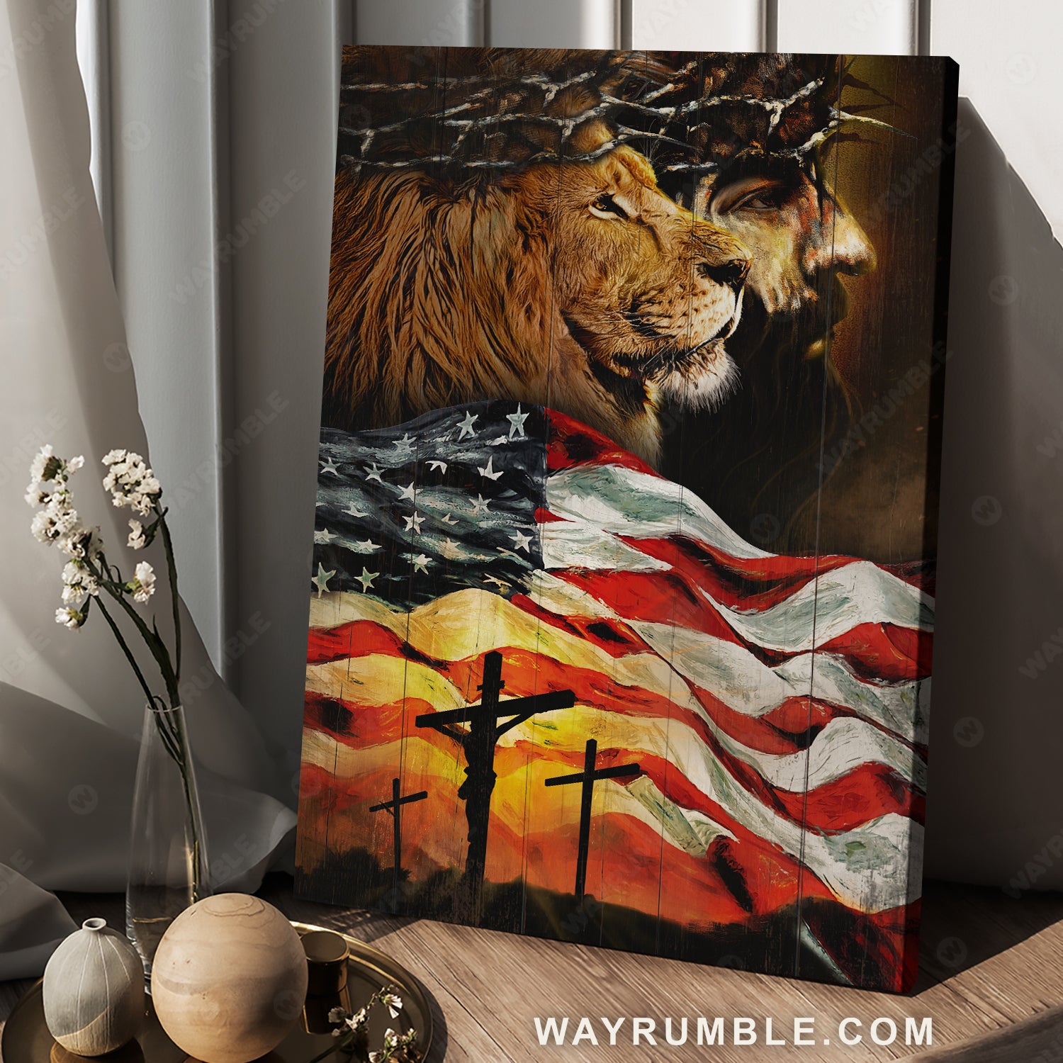 US flag, Jesus Christ, The Lion of Judah, Jesus on the cross - Jesus Portrait Canvas Prints, Christian Wall Art