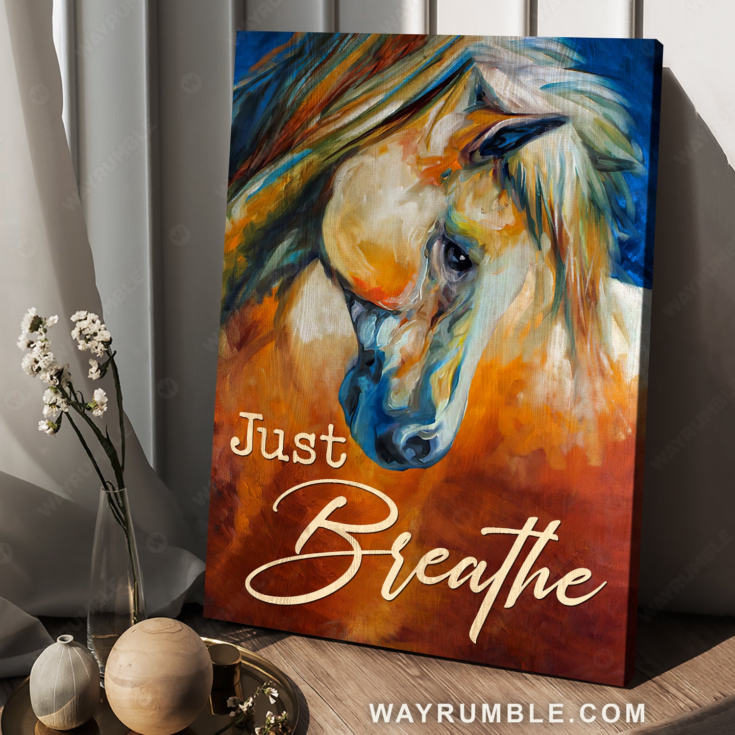Colorful horse, Watercolor artwork, Just breathe - Jesus Portrait Canvas Prints, Home Decor Wall Art