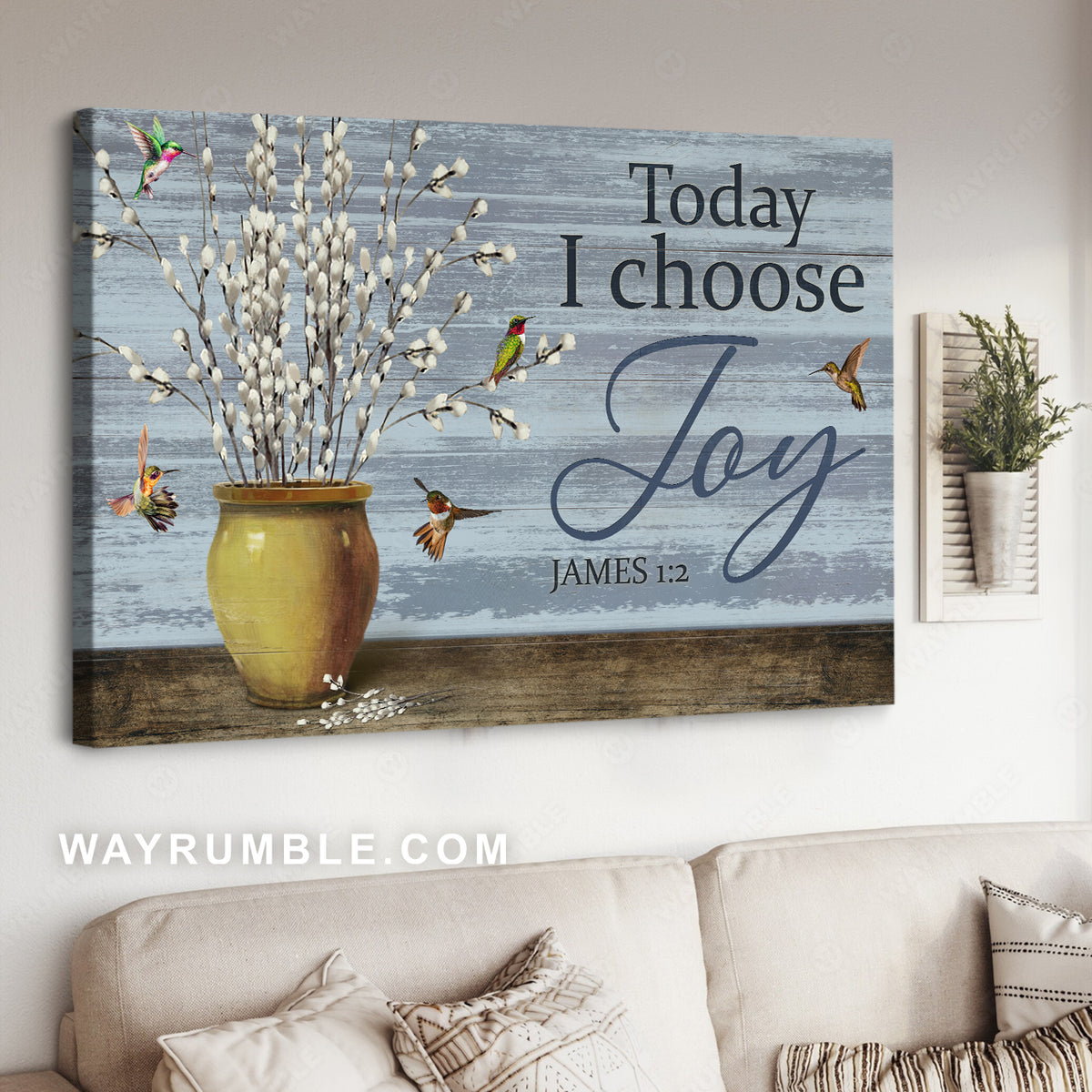 Baby white flower, Ceramic vase, Colorful hummingbird, Today I choose joy - Jesus Landscape Canvas Prints, Christian Wall Art