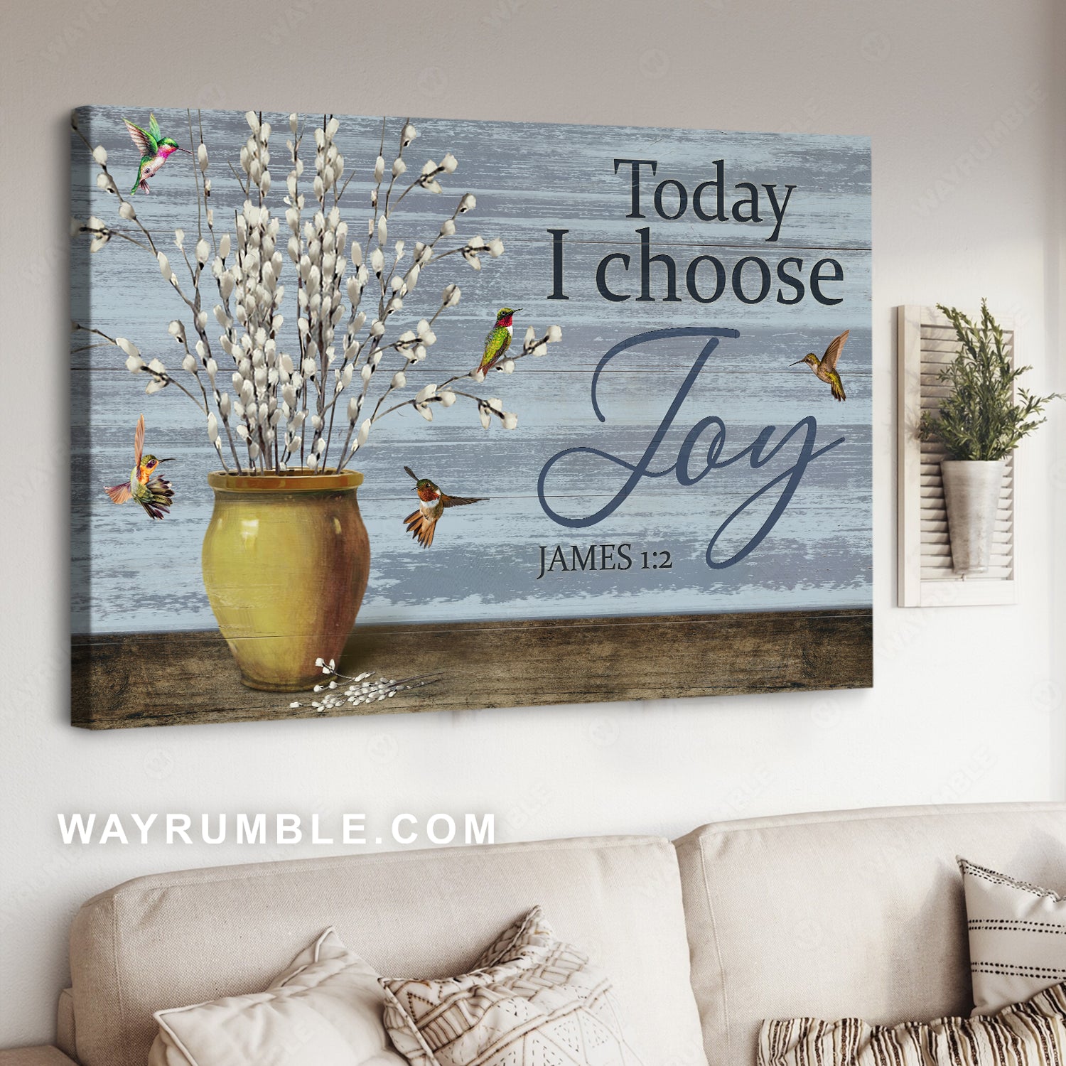 Baby white flower, Ceramic vase, Colorful hummingbird, Today I choose joy - Jesus Landscape Canvas Prints, Christian Wall Art