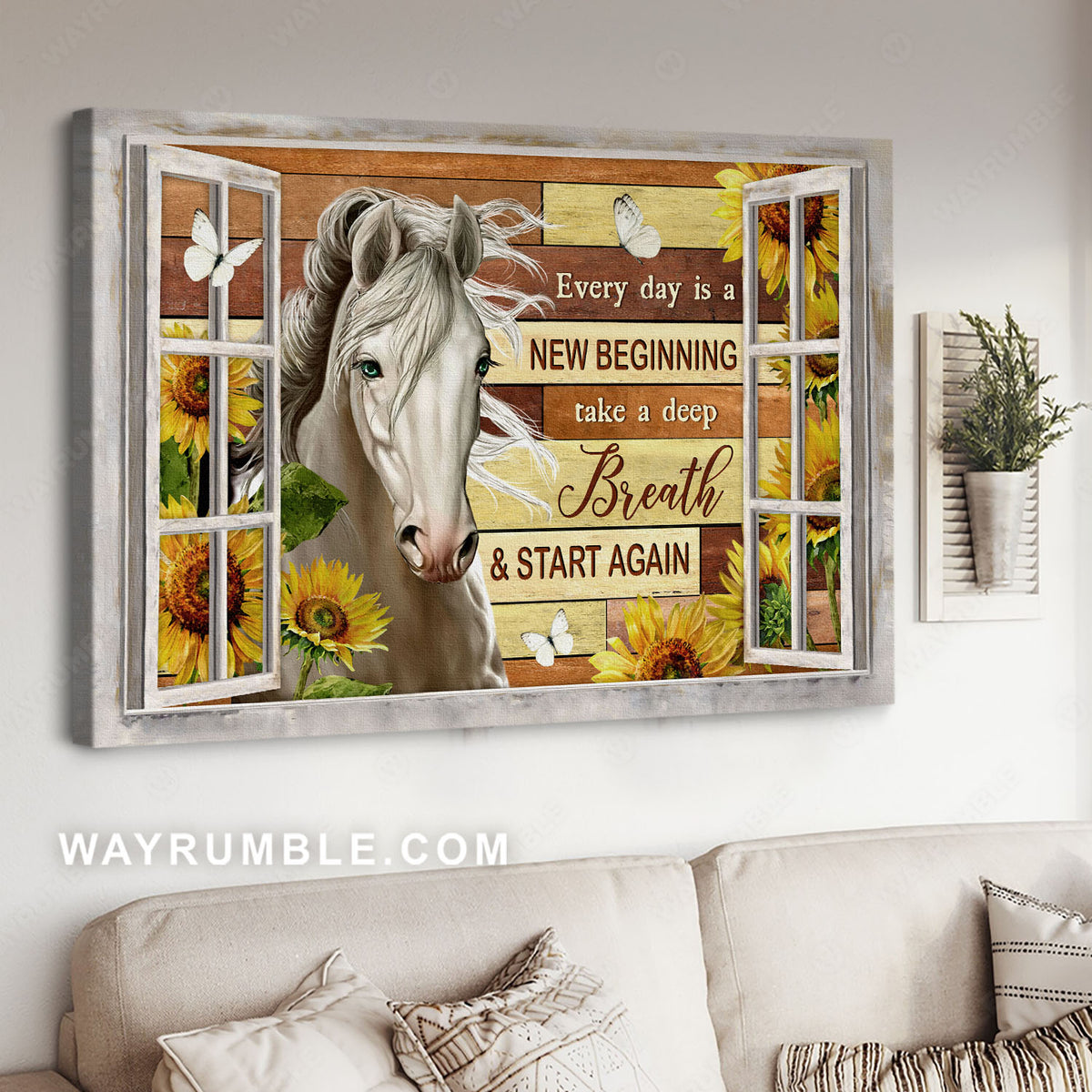 White horse, Sunflower drawing, White butterfly, Take a deep breath - Jesus Landscape Canvas Prints, Christian Wall Art