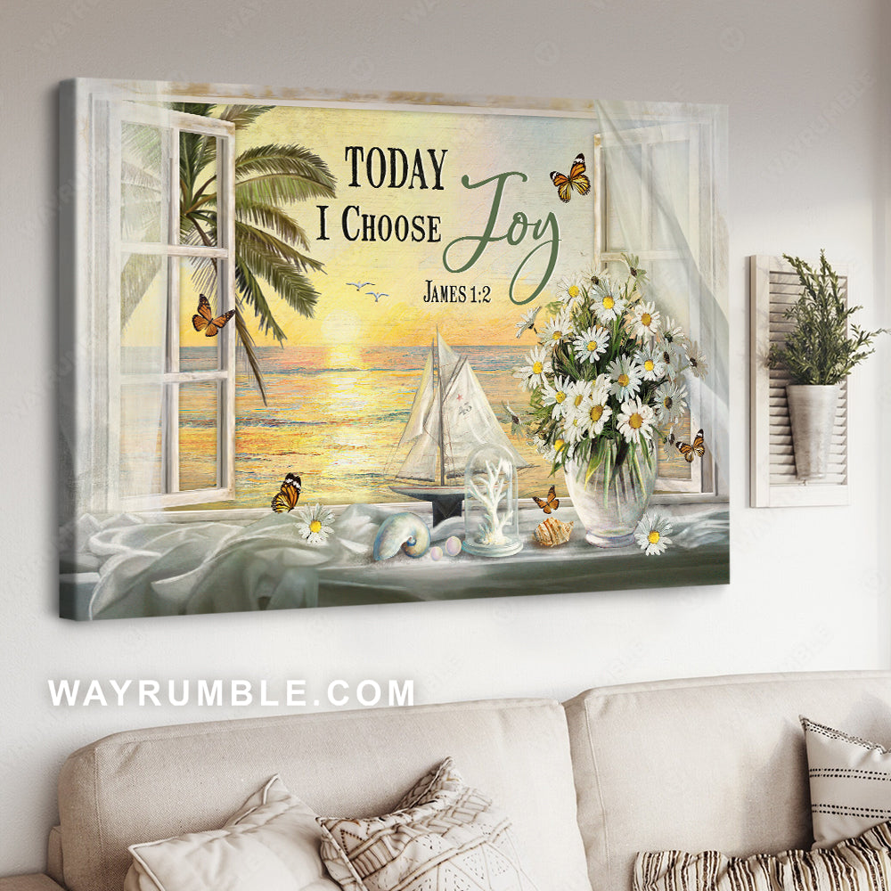 Beautiful day, Sunset drawing, Daisy, Today I choose joy - Jesus Landscape Canvas Prints, Christian Wall Art