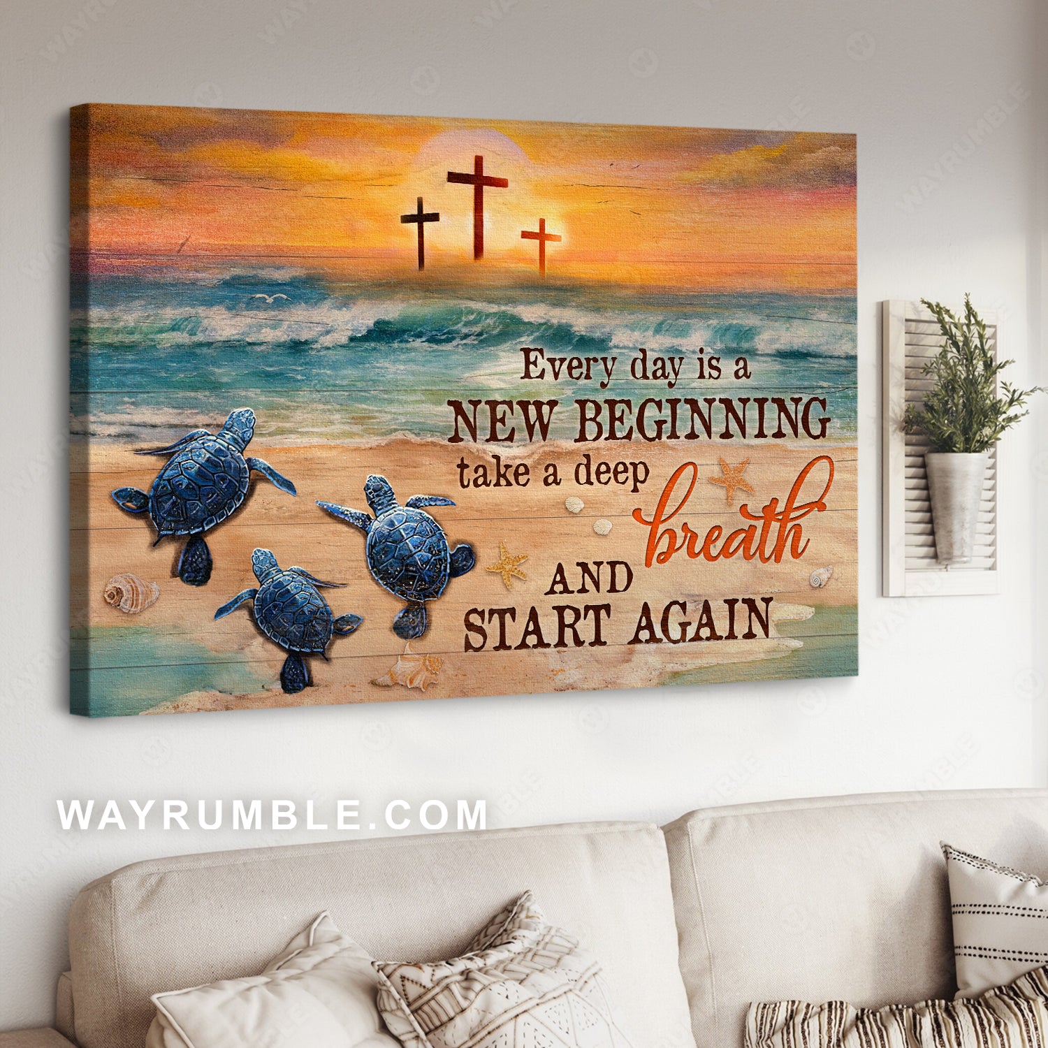 Little sea turtle, Pretty sunset, Deep ocean, Every day is a new beginning - Jesus Landscape Canvas Prints, Christian Wall Art