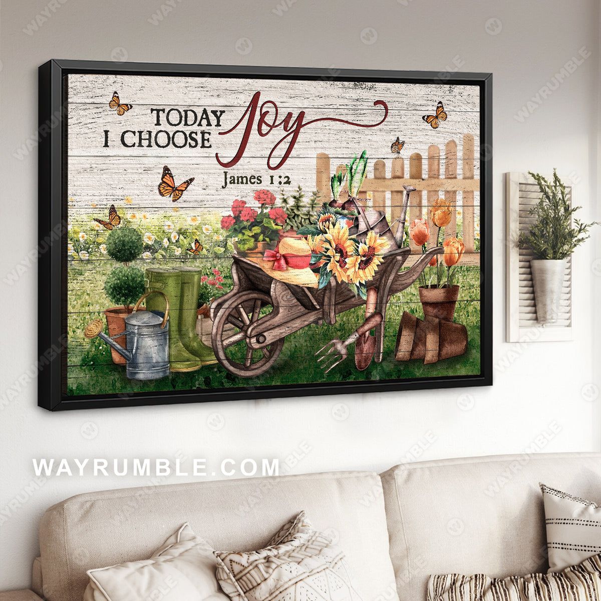 Flower planting, Picket fence, Monarch butterfly, Today I choose joy - Jesus Landscape Canvas Prints, Christian Wall Art