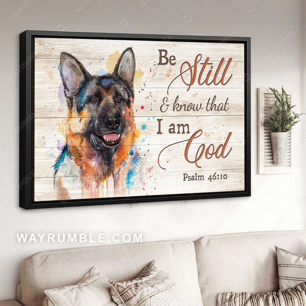 German shepherd dog, Colorful painting, Be still and know that I am God - Jesus Landscape Canvas Prints, Christian Wall Art