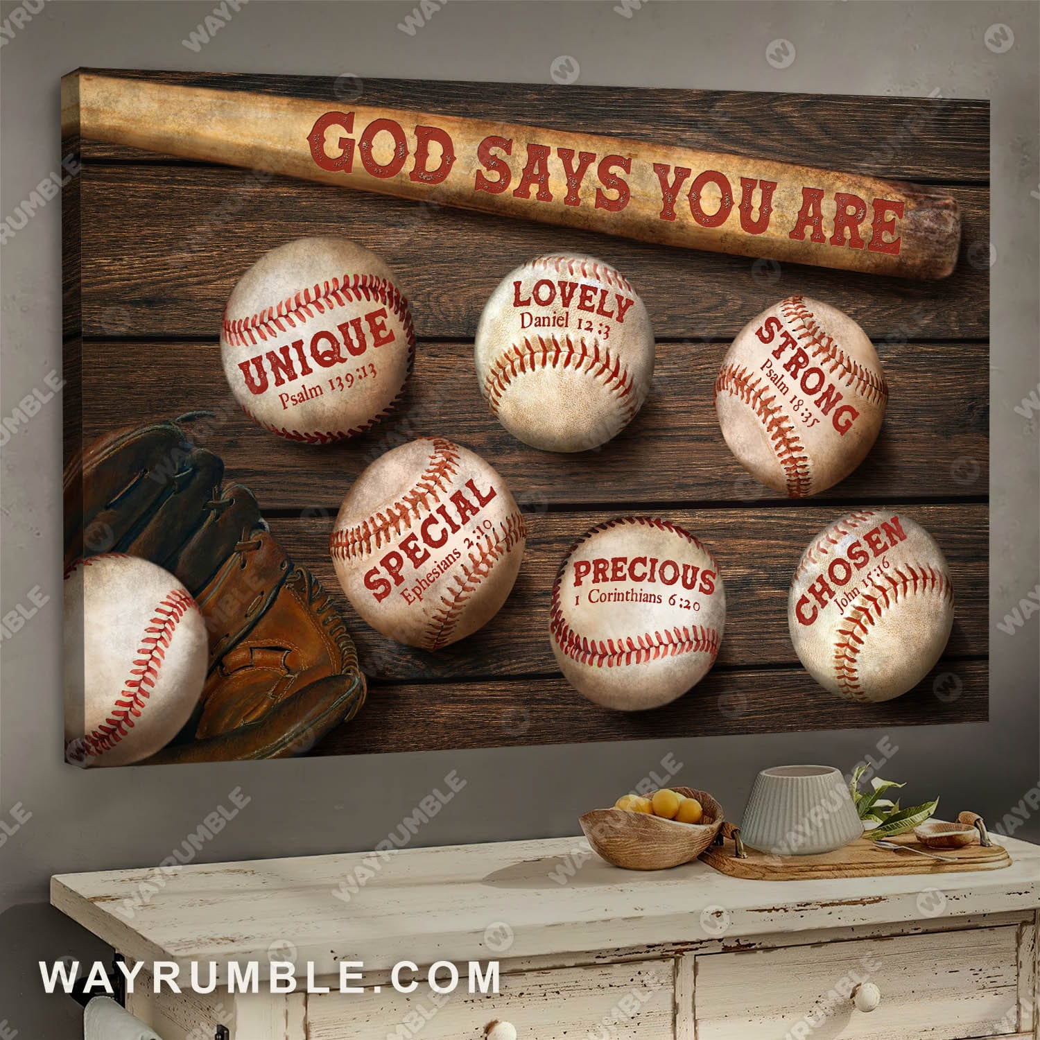 Baseball painting, Sport drawing, God says you are unique - Jesus Landscape Canvas Prints, Wall Art