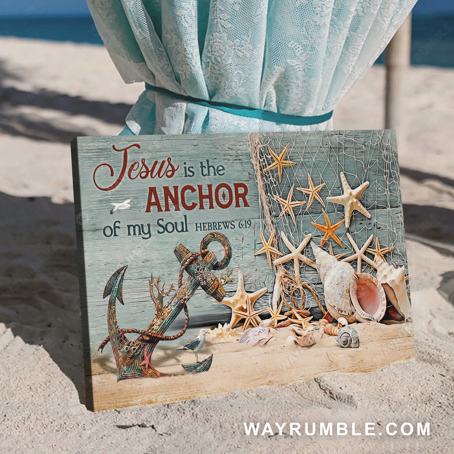 Boat anchor, Sea stars, Seashells, Sand beach, Jesus is the anchor of my soul - Jesus Landscape Canvas Prints, Christian Wall Art