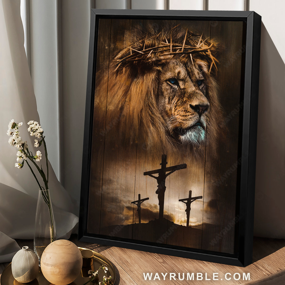 Stunning lion, Big crown of thorn, Jesus on the cross, Jesus drawing - Jesus Portrait Canvas Prints, Christian Wall Art