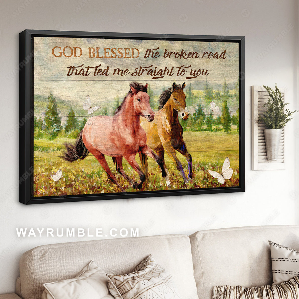 Unique horse drawing, Meadow land, Farm, God blessed the broken road - Jesus Landscape Canvas Prints, Christian Wall Art