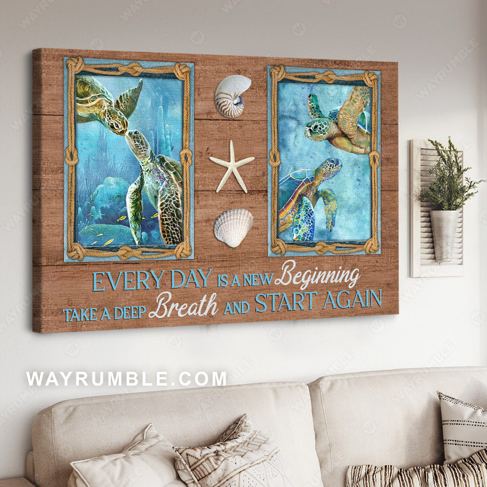 Sea turtle drawing, Big aquarium, Ocean painting, Every day is a new beginning - Jesus Landscape Canvas Prints, Christian Wall Art