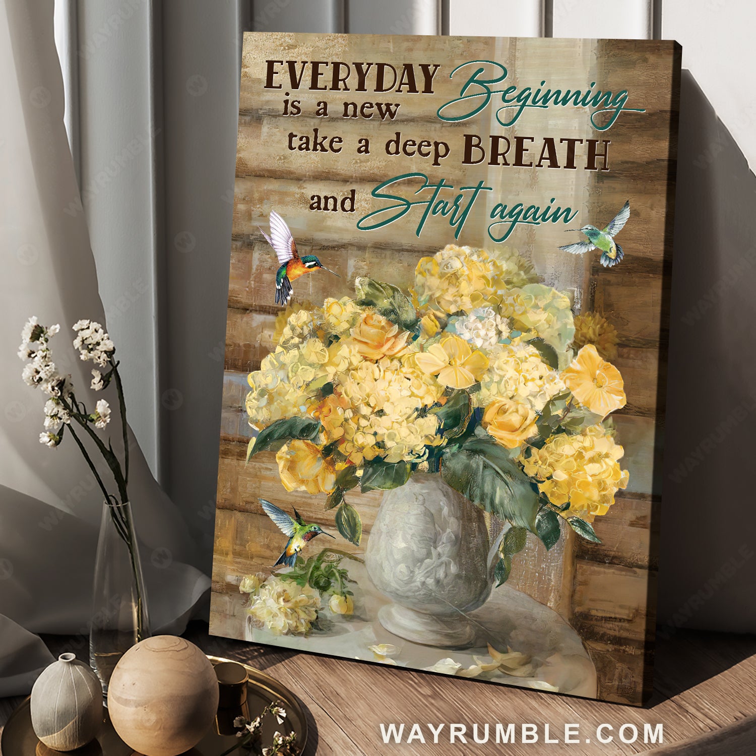 Stunning yellow flower, Colorful hummingbird, Everyday is a new beginning - Jesus Portrait Canvas Prints, Home Decor Wall Art
