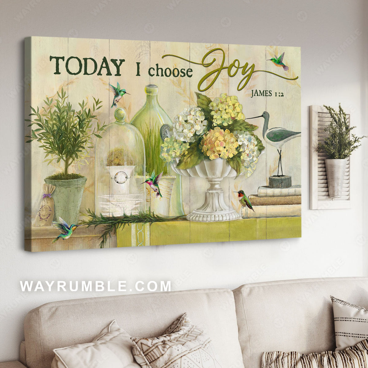 Hydrangea flower, Indoor plant, Green hummingbirds, Today I choose joy - Jesus Landscape Canvas Prints, Christian Wall Art