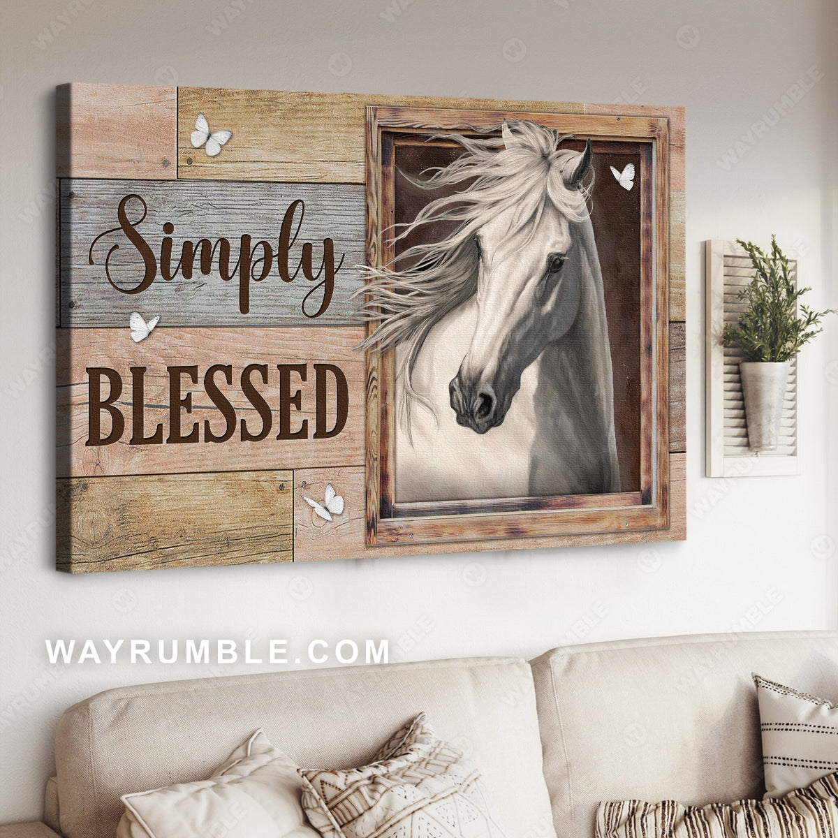 Quarter horse, Beautiful drawing, Wooden window, Simply blessed - Jesus Landscape Canvas Prints, Home Decor Wall Art