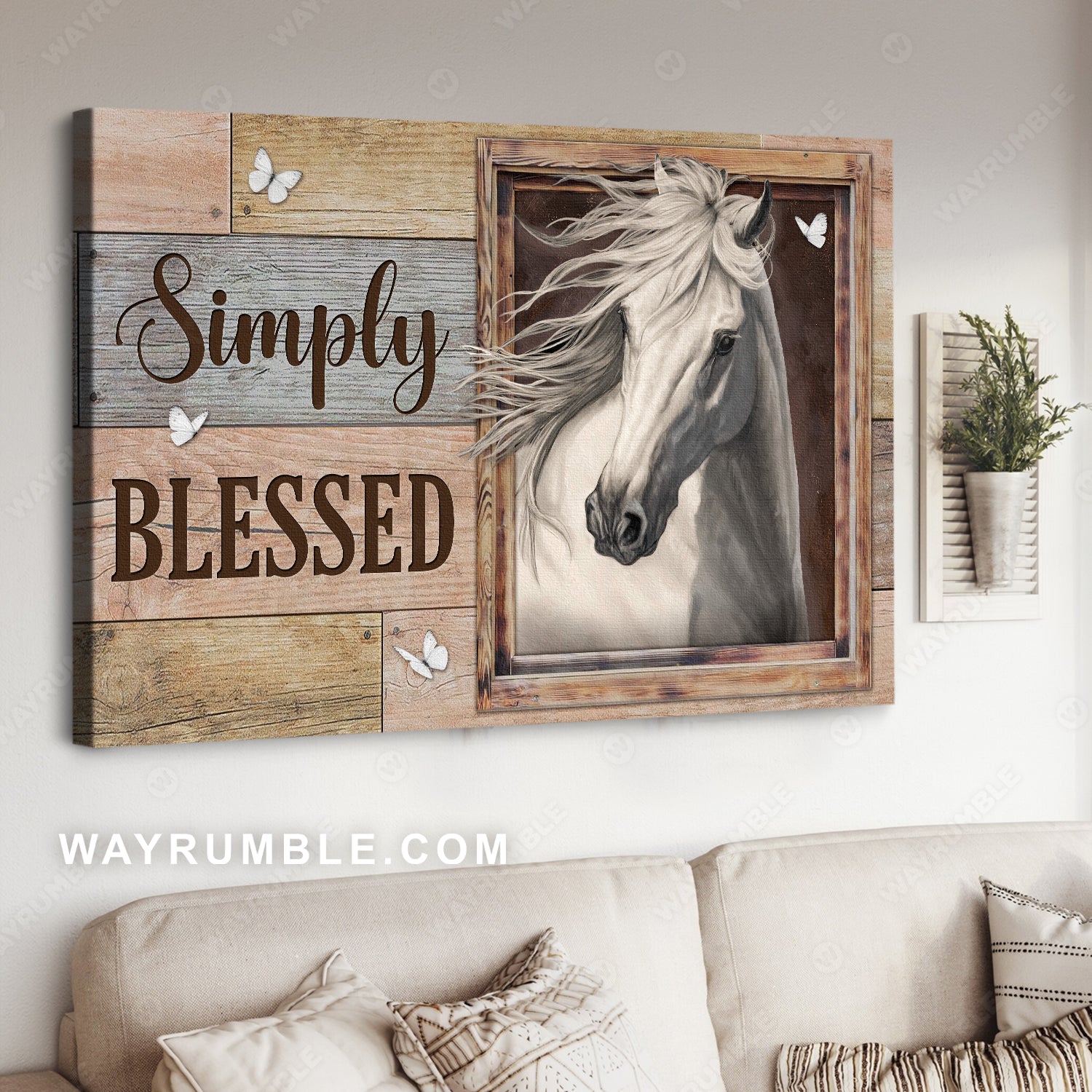 Quarter horse, Beautiful drawing, Wooden window, Simply blessed - Jesus Landscape Canvas Prints, Home Decor Wall Art