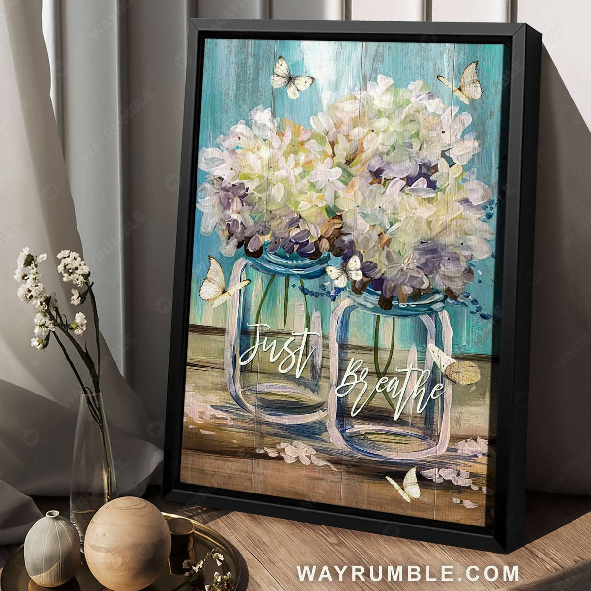 Flower painting, White butterfly, Just breathe - Jesus Portrait Canvas Prints, Christian Wall Art