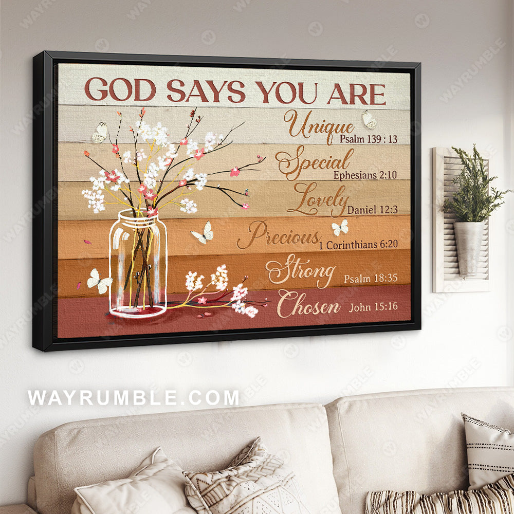 Baby cotton flower, White butterfly, God says you are unique - Jesus Landscape Canvas Prints, Christian Wall Art