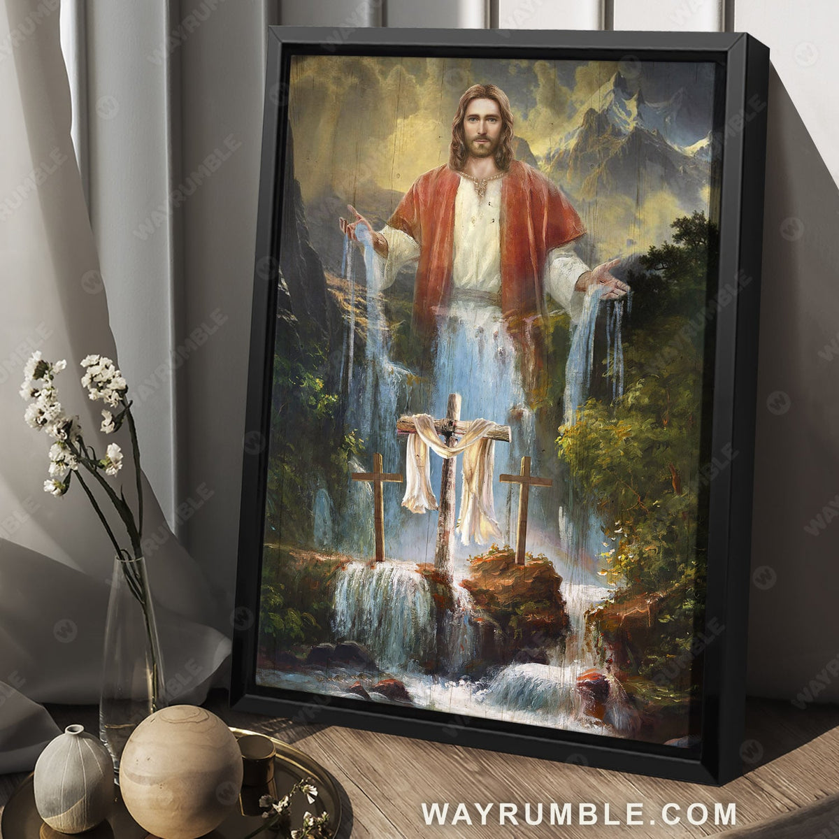 Jesus painting, Waterfall drawing, Beautiful forest, Cross - Jesus Portrait Canvas Prints, Christian Wall Art