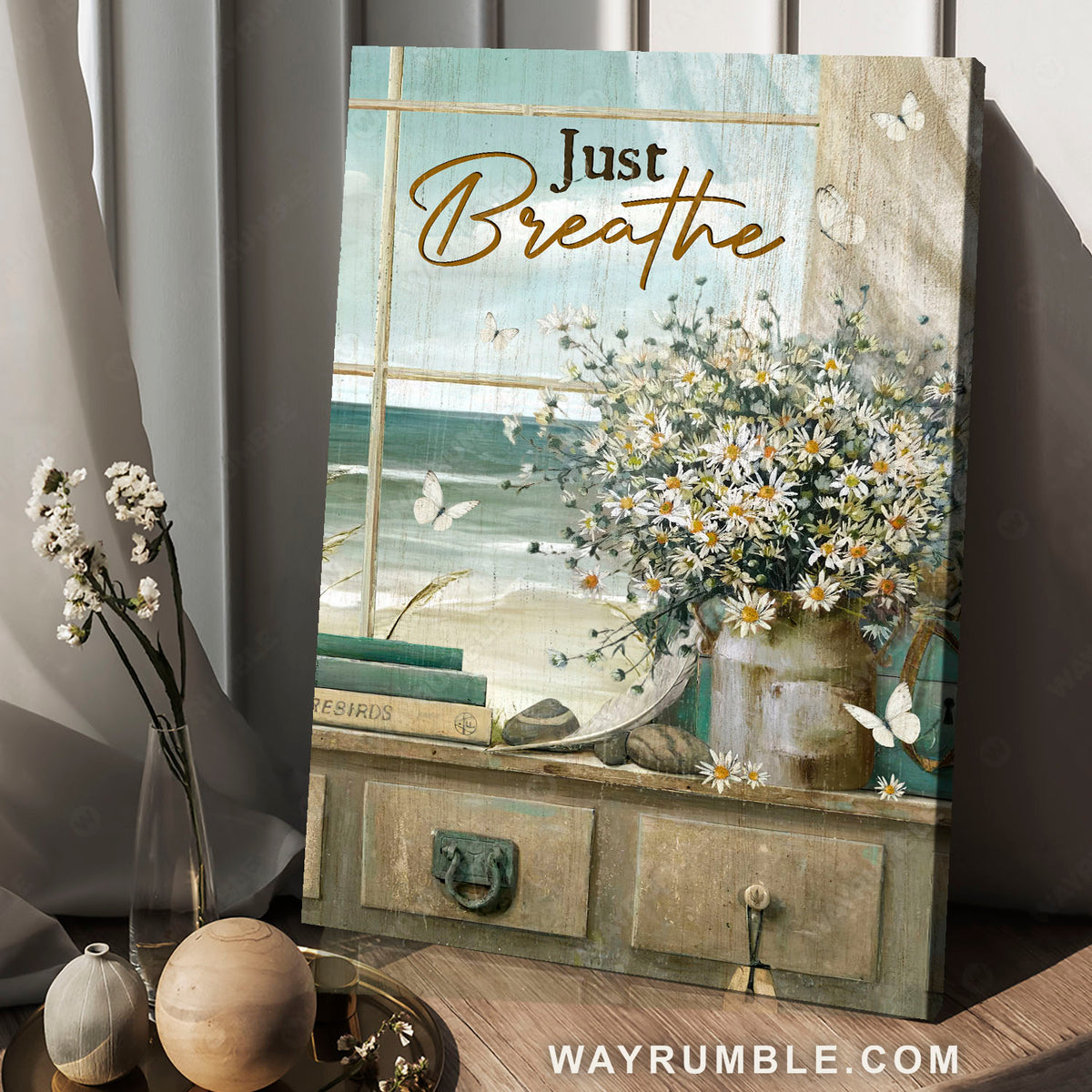 White daisy, Books drawing, Beach view, Just breathe - Jesus Portrait Canvas Prints, Christian Wall Art