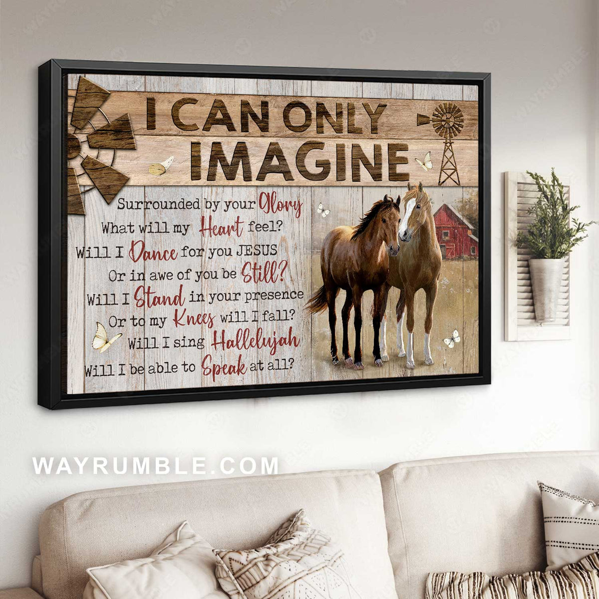 Beautiful horse, Wooden windmill, White butterfly, I can only imagine - Jesus Landscape Canvas Prints, Home Decor Wall Art