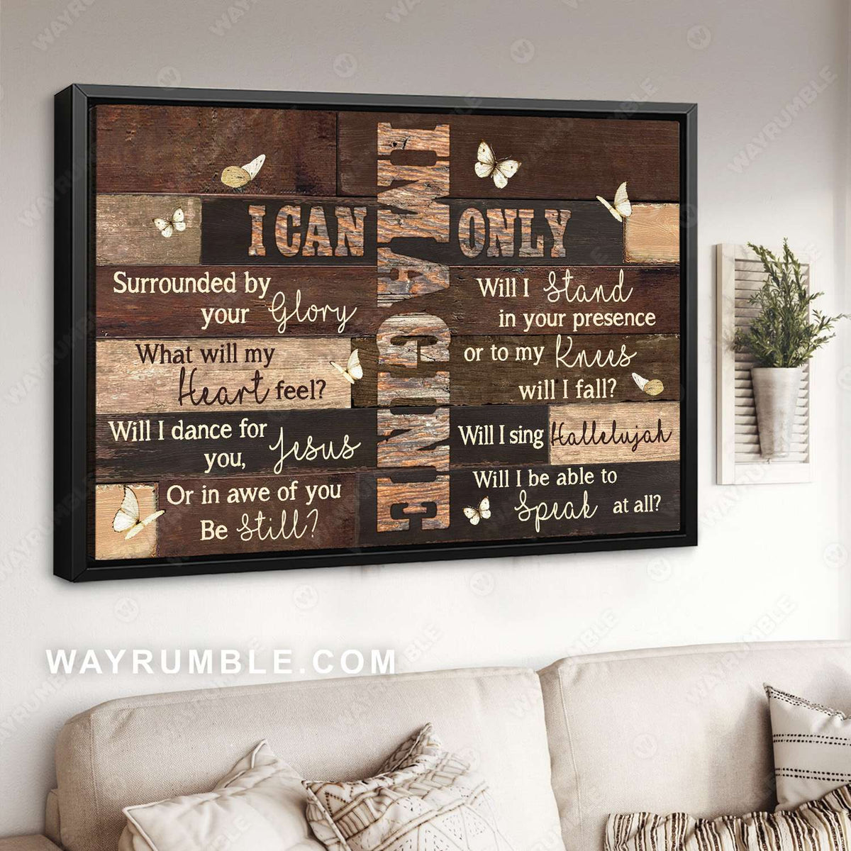 Song lyrics, White butterfly, Vintage picture, I can only imagine - Jesus Landscape Canvas Prints, Christian Wall Art