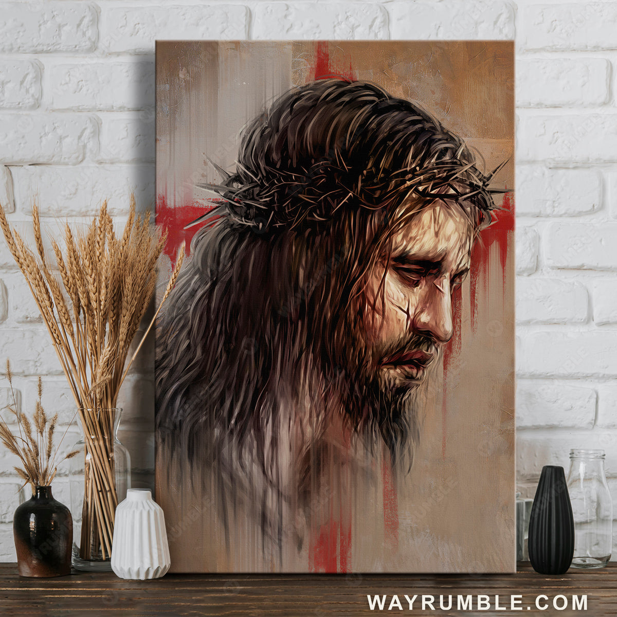 Jesus painting, Thorn crown, Jesus paid it all - Jesus Portrait Canvas Prints, Christian Wall Art