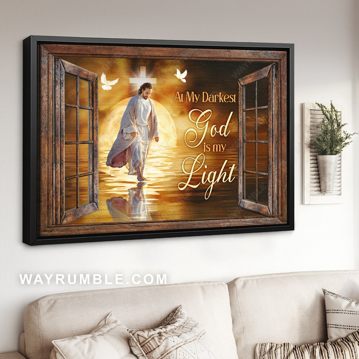 Jesus walking on water, Amazing sunset, At my darkest, God is my light - Jesus Landscape Canvas Prints, Christian Wall Art