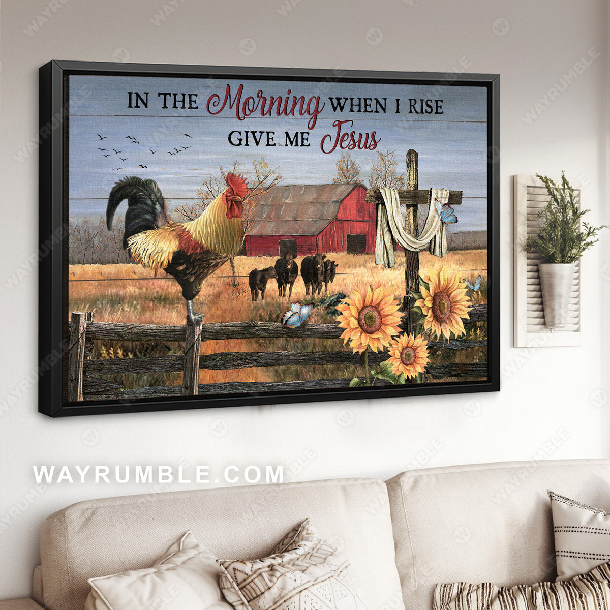 Rooster drawing, Countryside painting, In the morning when I rise give me Jesus - Jesus Landscape Canvas Prints, Christian Wall Art