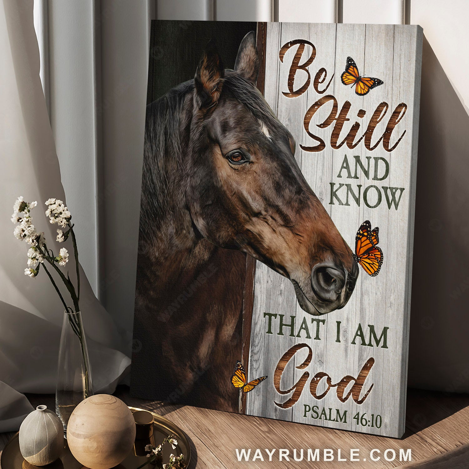 Stunning horse, Gift for horse lover, Butterfly, Be still and know that I am God - Jesus Portrait Canvas Prints, Home Decor Wall Art