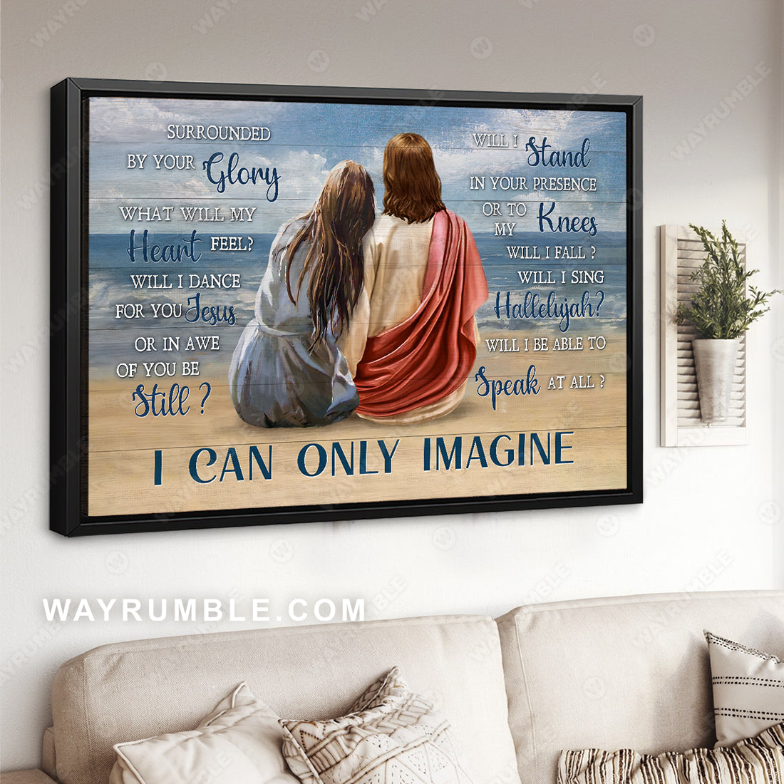 Blue beach painting, Pretty girl, Ocean view, I can only imagine - Jesus Landscape Canvas Prints, Christian Wall Art
