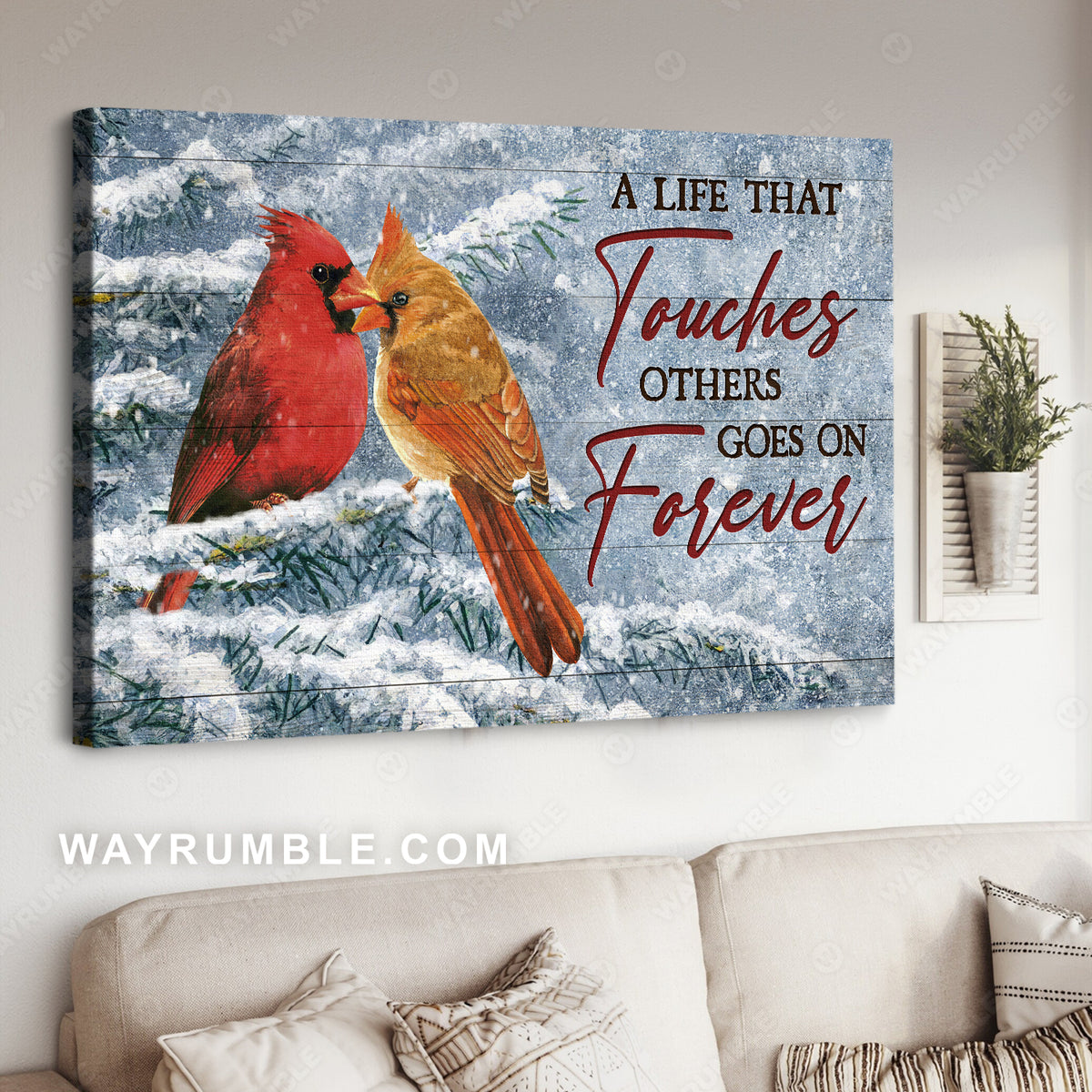 Lucky cardinal, Frozen forest, A life that touches others goes on forever - Jesus Landscape Canvas Prints, Home Decor Wall Art