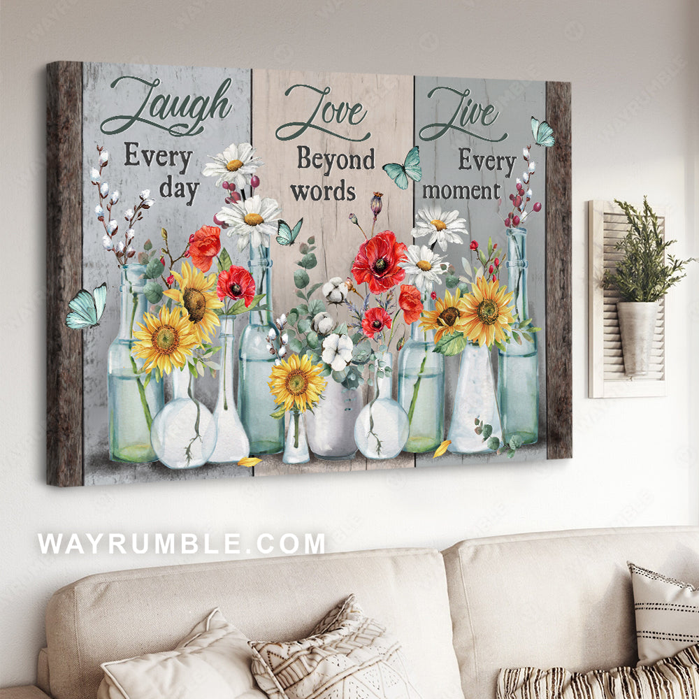 Colorful flower, Brilliant garden, Butterfly, Laugh every day - Jesus Landscape Canvas Prints, Christian Wall Art