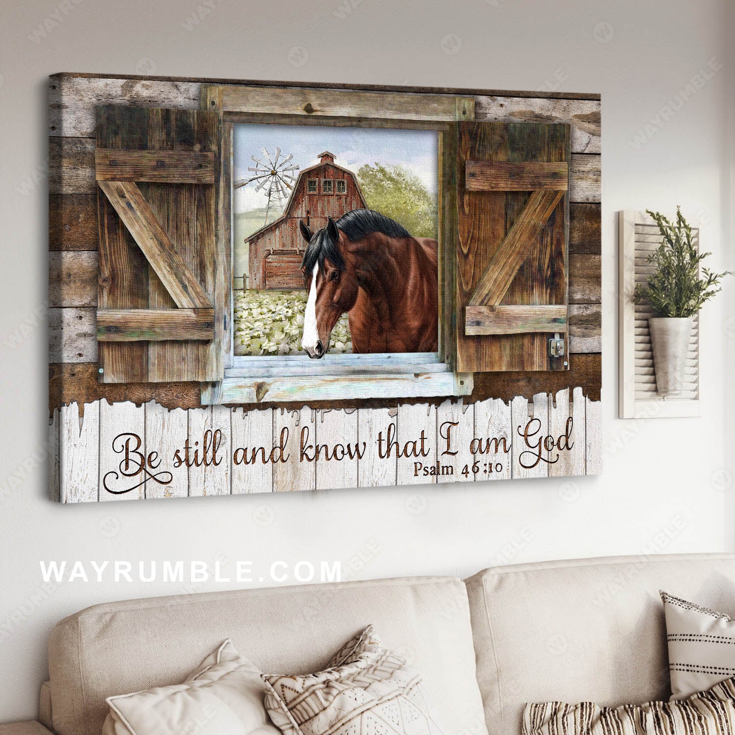 Small window, Dream horse, White flower field, Sky, Be still and know that I am God - Jesus Landscape Canvas Prints, Christian Wall Art