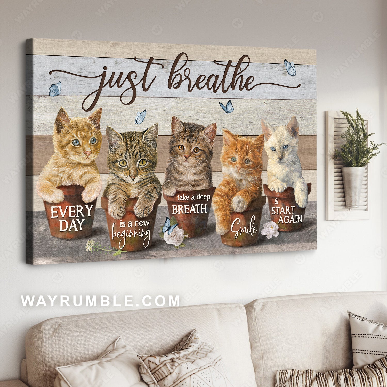 Little cat artwork, White rose, Blue butterfly, Just breathe - Jesus Landscape Canvas Prints, Christian Wall Art