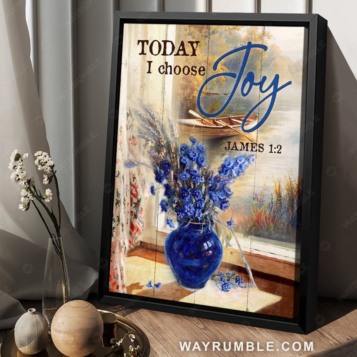 Violet vase, Lavender drawing, Wooden boat, Today I choose joy - Jesus Portrait Canvas Prints, Christian Wall Art